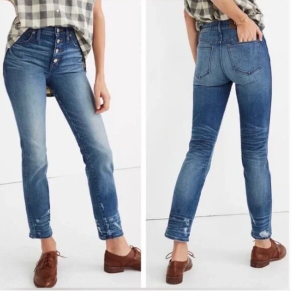 Madewell - Slim Straight Jeans: Distressed Button-Front Edition J7214 | Size 28 - Picture 1 of 11